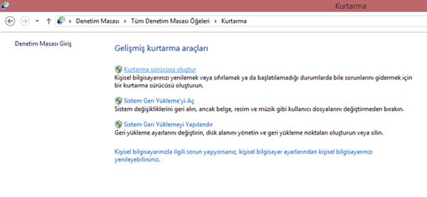 Windows 8.1 Kurtarma Sürücüsü Oluşturun