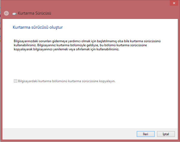 Windows 8.1 Kurtarma Sürücüsü Oluşturun