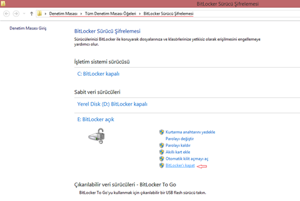 Windows 8.1  BitLocker ile Sürücü Şifreleme