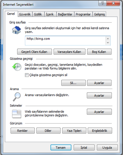 Internet Explorer Giriş Sayfası Kilidinin Kaldırılması