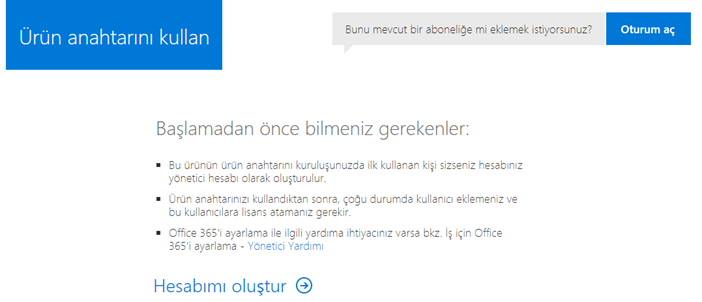 office 365 lisans etkinlestirme